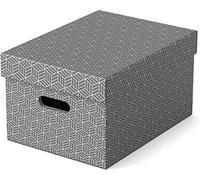 Esselte - Lot de 3 Boîtes avec Couvercle, Rangement & Organisation, 100% Carton Recyclé, 100% Recyclable, Motif Géométrique, Gris, 628283, Medium