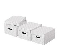 Esselte - Lot de 3 Boîtes avec Couvercle, Rangement & Organisation, 100% Carton Recyclé, Recyclable, Motif Géométrique, Blanc, 628282, Medium