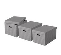 Esselte - Lot de 3 Grandes Boîtes avec Couvercle, Rangement & Organisation, 100% Carton Recyclé, 100% Recyclable, Motif Géométrique, Gris, 628287, Large