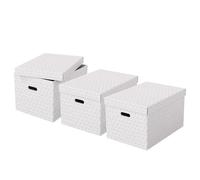 Esselte - Lot de 3 Grandes Boîtes avec Couvercle, Rangement & Organisation, 100% Carton Recyclé, 100% Recyclable, Motif Géométrique, Blanc, 628286, Large