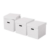 Esselte - Lot de 3 Grandes Boîtes Cubes avec Couvercle, Rangement & Organisation, 100% Carton Recyclé, 100% Recyclable, Motif Géométrique, Blanc, 628288