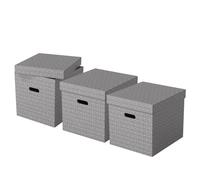 Esselte - Lot de 3 Grandes Boîtes Cubes avec Couvercle, Rangement & Organisation, 100% Carton Recyclé, 100% Recyclable, Motif Géométrique, Gris, 628289