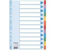 Esselte Intercalaires A4 12 Touches, Bleu/Multicolore, Carton Résistant Recyclé, 12 Onglets avec Table des Matières, 100194