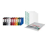 Esselte,Pack de 10 Classeurs à levier, Assorti, Dos 75mm, A4, PP, 624177 + Esselte A4 Pochettes Perforées, 43 Microns (Paquet de 500), 628617