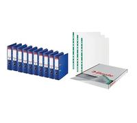 Esselte, Pack de 10x Classeurs à Levier, Bleu, Dos de 75 mm, A4, PP, 320210 + Esselte Pochettes Perforées, 43 Microns D'épaisseur, A4, Paquet de 500, 628617