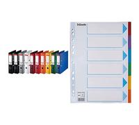 Esselte, Standard, Pack de 10 Classeurs à levier, Assorti classique, Dos 75mm, A4, PP & Intercalaires A4 6 Touches, Bleu/Multicolore, Carton Résistant Recyclé, 6 Onglets avec Table des Matières
