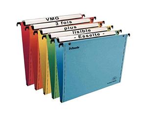 Esselte VGM VisioPlus - Dossiers Suspendus A4 Verticaux, Capacité 200 Feuilles, Fond 15 mm, Entraxe 330 mm, Porte-Étiquette XL Intégré, Lot de 25, Coloris Assortis, 21040