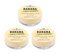 essence Banana Loose Powder, jaune, matifiant, fixant, correcteur de couleur, translucide, mat, végétalien, sans huile, sans parfum, sans alcool, 3 x 6 g
