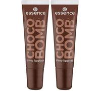 essence CHOCO BOMB shiny lipgloss 01 Chocoholic!, gloss, parfum chocolat, ultra-brillant, brun aux reflets dorés, non collant, 10ml (Lot de 2)