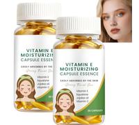 Essence en capsules Vitamine E hydratante et anti-âge - 60 perles sérum à l’huile de squalane et jojoba - Soin visage illuminateur pour peaux sèches/sensibles (2pcs)