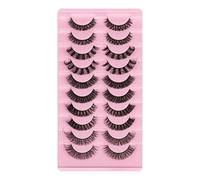 Essence Lot de 10 paires de faux vison œil de chat, expression naturelle hybride 3D, faux cils russes, faits à la main, réutilisables, volume D Curl (DH06-03) [DH06-H5, ]