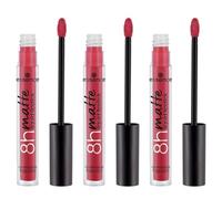 essence Lot de 3 rouges à lèvres liquides mats, 8h, n° 07, rouge, longue durée, mats, végétaliens, imperméables, sans huile, sans conservateurs, 3 x 2,5 ml