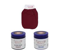 ESSENCE OF MOROCCO Kit Hammam Marocain Naturel pour Gommage et Soin du Corps: Savon Noir Beldi Exfoliant Marocain avec Huile Essentielle d'Eucalyptus + Argile Rhassoul Ghassoul en Poudre + Gant Kessa Marocain Ensemble Cadeau