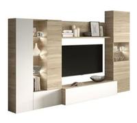 ESSENCIAL Meuble TV avec LED classique brillant et décor chene L 260 cm Blanc