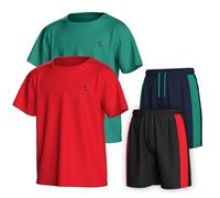 Essenclo Boys Clothing Sets Tagless Loose Athletic Performance Crew Neck T-Shirt and Short Outfits Size 3-16 (4 Piece Set) - Set-7-15-16