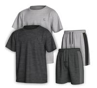 Essenclo Boys Clothing Sets Tagless Loose Athletic Performance Crew Neck T-Shirt and Short Outfits Size 3-16 (4 Piece Set) - Set-1-3-4