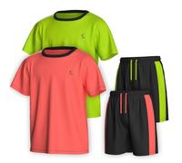 Essenclo Boys Clothing Sets Tagless Loose Athletic Performance Crew Neck T-Shirt and Short Outfits Size 3-16 (4 Piece Set) - Set-11-11-12