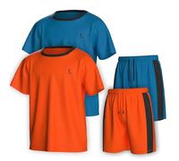 Essenclo Boys Clothing Sets Tagless Loose Athletic Performance Crew Neck T-Shirt and Short Outfits Size 3-16 (4 Piece Set) - Set-8-15-16