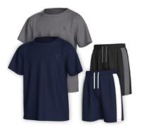 Essenclo Boys Clothing Sets Tagless Loose Athletic Performance Crew Neck T-Shirt and Short Outfits Size 3-16 (4 Piece Set) - Set-3-15-16