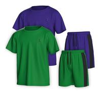 Essenclo Boys Clothing Sets Tagless Loose Athletic Performance Crew Neck T-Shirt and Short Outfits Size 3-16 (4 Piece Set) - Set-10-15-16