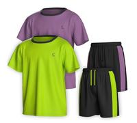 Essenclo Boys Clothing Sets Tagless Loose Athletic Performance Crew Neck T-Shirt and Short Outfits Size 3-16 (4 Piece Set) - Set-9-13-14