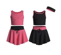 Essenclo Flowy Girls Butterfly Shorts Skirts w/Pockets & Athletic Sleeveless Tank Tops, Dance Tennis Cheer Running (5pc Set) - E2106 - Set-4-9-10