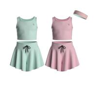 Essenclo Flowy Girls Butterfly Shorts Skirts w/Pockets & Athletic Sleeveless Tank Tops, Dance Tennis Cheer Running (5pc Set) - E2106 - Set-9-11-12