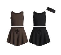 Essenclo Flowy Girls Butterfly Shorts Skirts w/Pockets & Athletic Sleeveless Tank Tops, Dance Tennis Cheer Running (5pc Set) - E2106 - Set-11-11-12