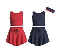 Essenclo Flowy Girls Butterfly Shorts Skirts w/Pockets & Athletic Sleeveless Tank Tops, Dance Tennis Cheer Running (5pc Set) - E2106 - Set-7-13-14