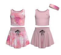 Essenclo Flowy Girls Butterfly Shorts Skirts w/Pockets & Athletic Sleeveless Tank Tops, Dance Tennis Cheer Running (5pc Set) - E2106 - Set-14-11-12