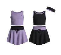 Essenclo Flowy Girls Butterfly Shorts Skirts w/Pockets & Athletic Sleeveless Tank Tops, Dance Tennis Cheer Running (5pc Set) - E2106 - Set-1-15-16