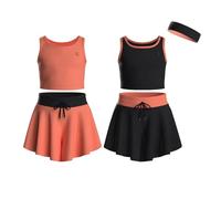 Essenclo Flowy Girls Butterfly Shorts Skirts w/Pockets & Athletic Sleeveless Tank Tops, Dance Tennis Cheer Running (5pc Set) - E2106 - Set-3-7-8