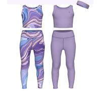 Essenclo Girls Athletic Leggings Yoga Pants w/Sleeveless Crop Tank Tops for Kids Workout Cheer Dance Run Sizes 3-16, 5pc Set - E2110 - Set-13-7-8