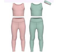 Essenclo Girls Athletic Leggings Yoga Pants w/Sleeveless Crop Tank Tops for Kids Workout Cheer Dance Run Sizes 3-16, 5pc Set - E2110 - Set-14-9-10