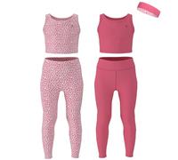 Essenclo Girls Athletic Leggings Yoga Pants w/Sleeveless Crop Tank Tops for Kids Workout Cheer Dance Run Sizes 3-16, 5pc Set - E2110 - Set-6-9-10