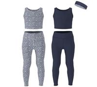 Essenclo Girls Athletic Leggings Yoga Pants w/Sleeveless Crop Tank Tops for Kids Workout Cheer Dance Run Sizes 3-16, 5pc Set - E2110 - Set-7-9-10