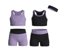 Essenclo Girls Clothing Athletic Sets Sleeveless Crop Tank Tops & Bike Shorts Cheer, Gymnastics, Volleyball Size 3-16 (5 Pcs) - E2108 - Set-1-13-14