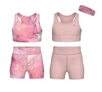 Essenclo Girls Clothing Athletic Sets Sleeveless Crop Tank Tops & Bike Shorts Cheer, Gymnastics, Volleyball Size 3-16 (5 Pcs) - E2108 - Set-15-13-14