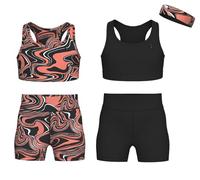 Essenclo Girls Clothing Athletic Sets Sleeveless Crop Tank Tops & Bike Shorts Cheer, Gymnastics, Volleyball Size 3-16 (5 Pcs) - E2108 - Set-12-13-14