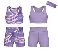 Essenclo Girls Clothing Athletic Sets Sleeveless Crop Tank Tops & Bike Shorts Cheer, Gymnastics, Volleyball Size 3-16 (5 Pcs) - E2108 - Set-14-11-12