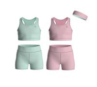 Essenclo Girls Clothing Athletic Sets Sleeveless Crop Tank Tops & Bike Shorts Cheer, Gymnastics, Volleyball Size 3-16 (5 Pcs) - E2108 - Set-10-15-16