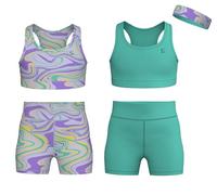 Essenclo Girls Clothing Athletic Sets Sleeveless Crop Tank Tops & Bike Shorts Cheer, Gymnastics, Volleyball Size 3-16 (5 Pcs) - E2108 - Set-13-9-10