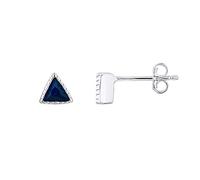 ESSENS - Boucles d'Oreilles TRIANGLE Joaillerie Prestige - Saphir Blue Color - Argent 925 Millièmes - Système Poussette Sécurité - Bijou Femme