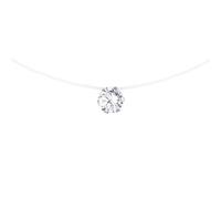 Essens - Collier SOLITAIRE 9 mm - Serti 6 Griffes - Joaillerie Prestige - Fil Nylon transparent, Oxyde de Zirconium et Argent 925 Millièmes - Longueur ajustable - Bijou Femme