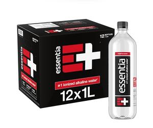 Essentia Water Bouteille pure, 99,9%, infusée avec des électrolytes pour un goût lisse, pH 9,5 ou plus, 12 bouteilles de 1 litre