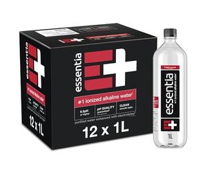 Essentia Water Bouteille pure, 99,9%, infusée avec des électrolytes pour un goût lisse, pH 9,5 ou plus, 12 bouteilles de 1 litre