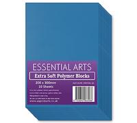 Essential Arts Lot de 10 blocs polymères bleus double face extra doux 200 x 300 mm - 3,2 mm feuilles d'impression super douces pour sculpture lino facile d'art et d'artisanat 20 x 30 cm