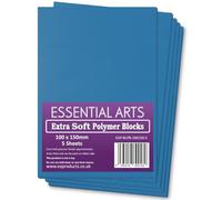 Essential Arts Lot de 5 blocs polymères bleus extra doux de 100 x 150 mm - Feuilles d'impression en relief super douces de 3 mm pour une sculpture facile de lino