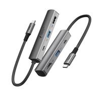 Essential Cable Station d'accueil multifonction USB Type-C 3 en 1, coque en aluminium avec câble tressé en nylon, HDMI 4K @ 30 Hz, charge rapide PD 100 W, 5 Gbit/s USB 3.0