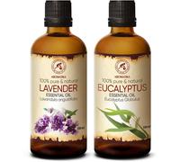 Essential Oils Set 2x100ml-Lavender Oil-Eucalyptus Oil-Pure & Natural For Diffusers-Soap And Candle Oils-- Relaxation-Massage